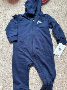 Nike Navy Zip-Up Hooded Baby One-Piece